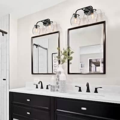 Olia Modern Farmhouse 2-Light Seeded Glass Bathroom Vanity Light Black Wall Sconce - L14"xW6.5"xH10"