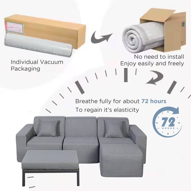 Outdoor and Indoor Modern Modular Patio Sectional Sofa with L-Shape Chaise, Cloud Sectional Couch with Comfy Chaise