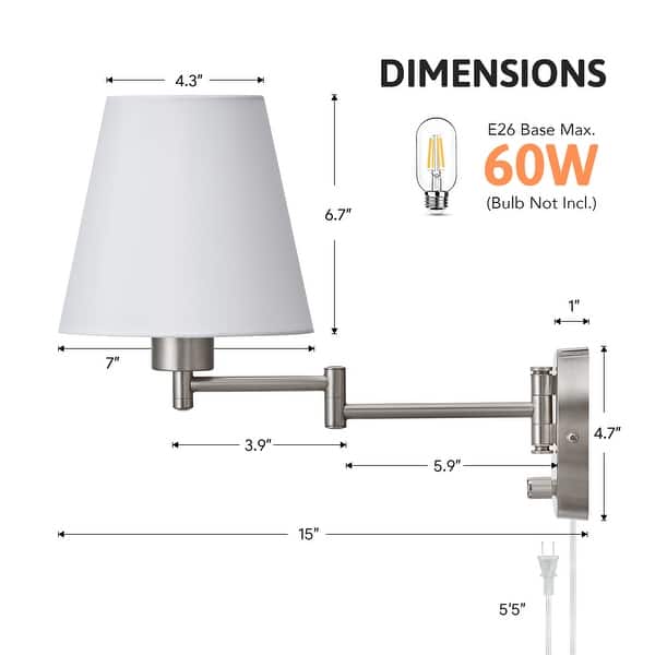 dimension image slide 2 of 3, CO-Z Plug-in Swing Arm Wall Mount Sconce