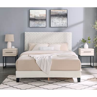 Findlay 3-Piece Bedroom Set, Plush 3D Upholstered Bed with Two Nightstands, Full