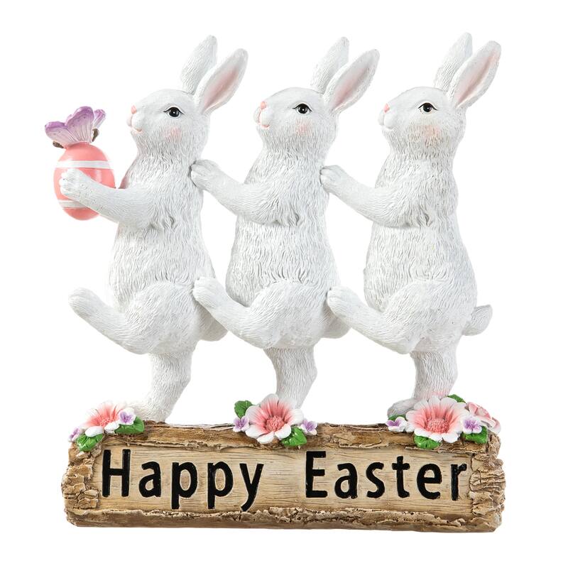 Glitzhome 9.25"H Easter Resin Triple Bunny Figurine Table Decor