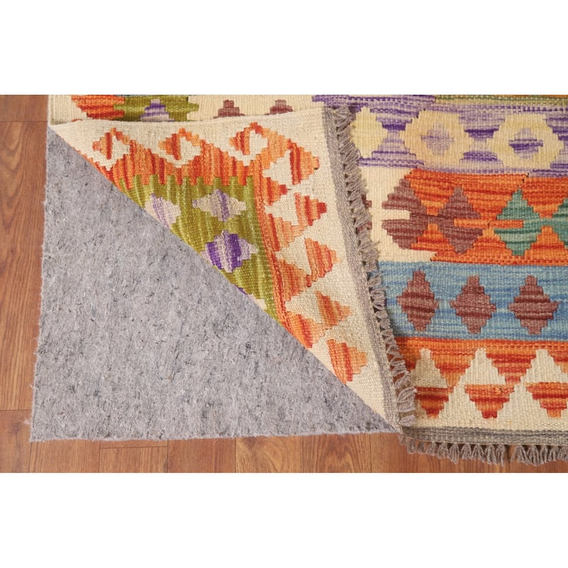 Hand Woven Oriental 100% Wool Carpet Southwestern Geometric Multi-Colored Kilim Area Rug - 12' 8'' X 9' 7''