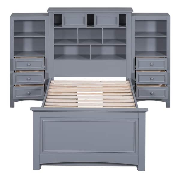 slide 2 of 14, Twin Wood Storage Platform Bed w/ Vertical All-in-One Cabinet, Gray