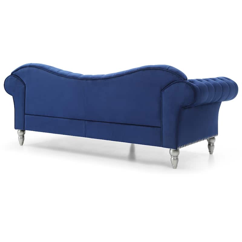 Tufted Velvet 2-Seater Sofa with Throw Pillows - 98" - Blue