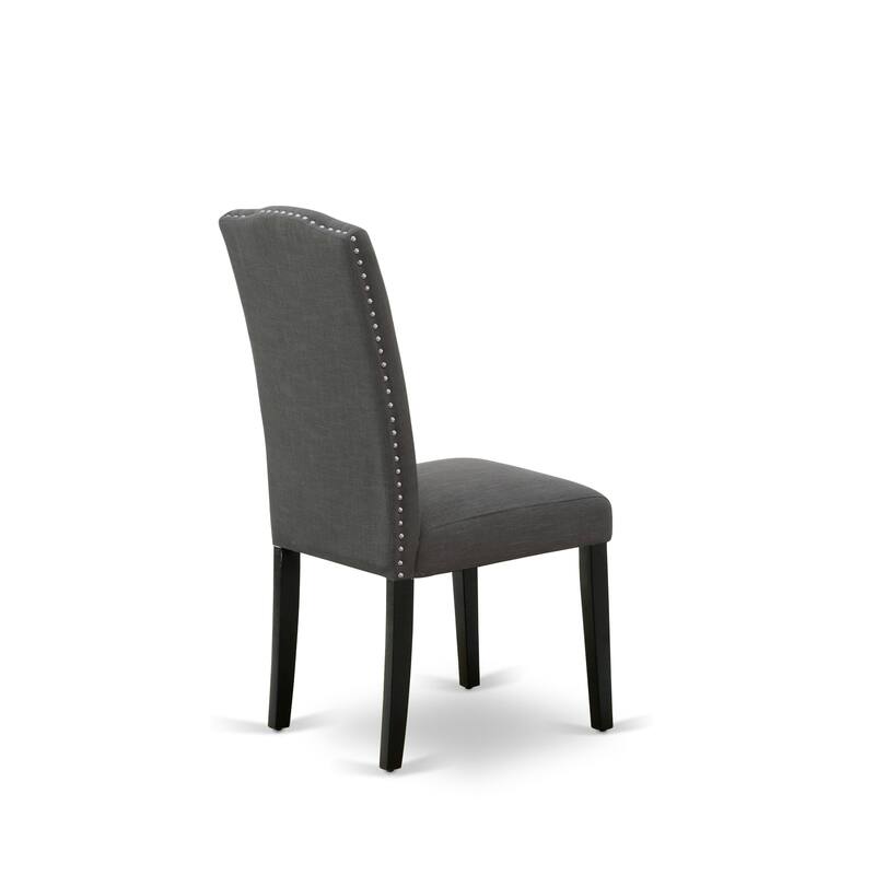 East West Furniture Dining Room Set- a Round Dining Table and Dark Gotham Linen Fabric Chairs, Black (Pieces Option)