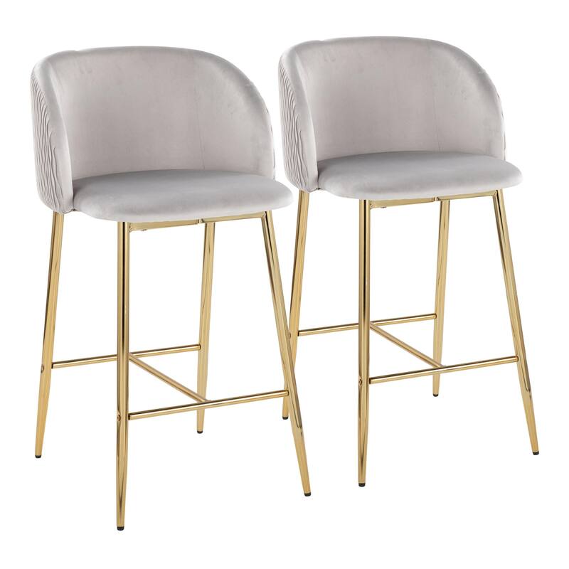 Lumisource Waves Counter Stool in Chrome and Silver Velvet - Set of 2 - 21"Lx19.75"Wx36"H
