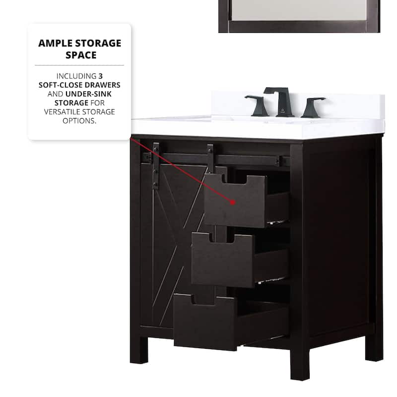 Marsyas 30 in W x 22 in D White Bath Vanity, Grey Quartz Countertop, Faucet Set and 28 in Mirror
