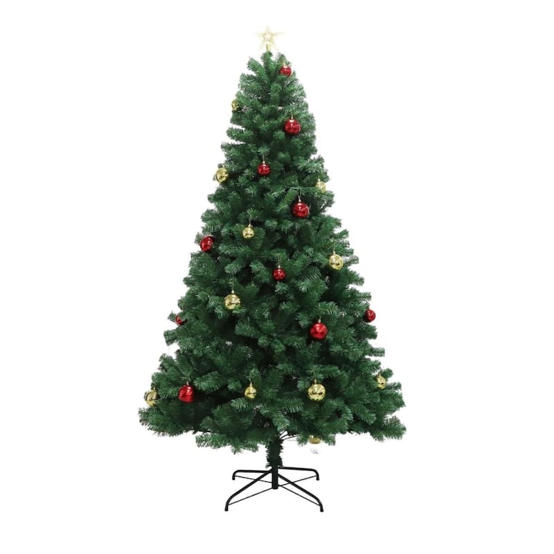 7Ft Prelit Artificial Christmas Tree Xmas Tree with Lights Balls and Sturdy Metal Base - N/A