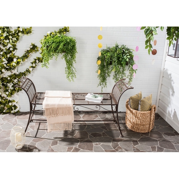 SAFAVIEH Outdoor Living Rustic Hadley Rustic Brown Iron Bench