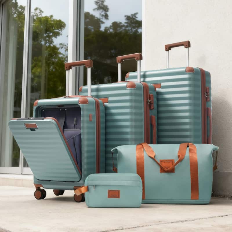 Luggage Sets 5 Piece with Front Opening, Hardside Expandable Carry on Suitcase, with Spinner Wheels, TSA Lock, USB Port