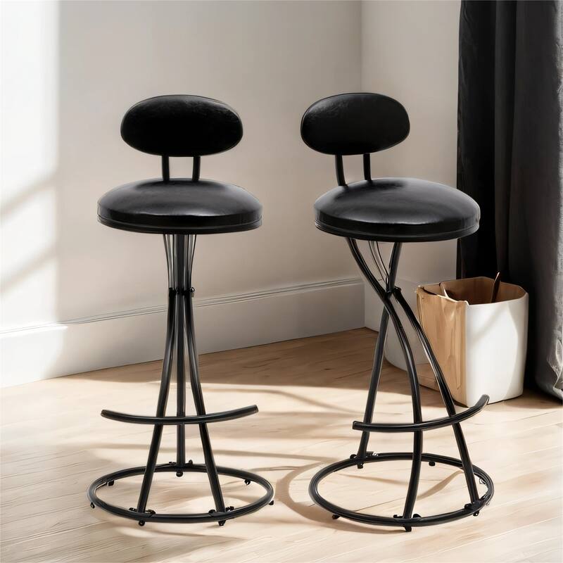 Upholstered Counter Height Bar Stools with Footrest, Set of 2