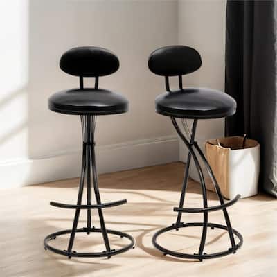 Upholstered Counter Height Bar Stools with Footrest, Set of 2