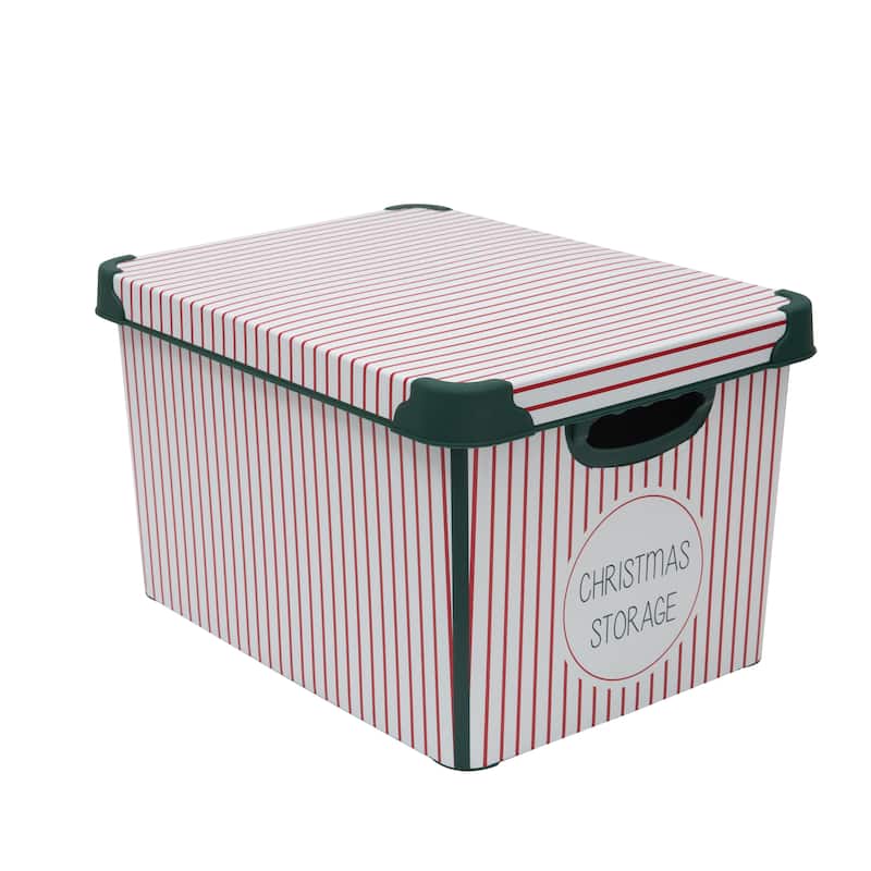 Simplify Christmas Stripe Design 60 Ornament Storage Tote Bin in Green - Green