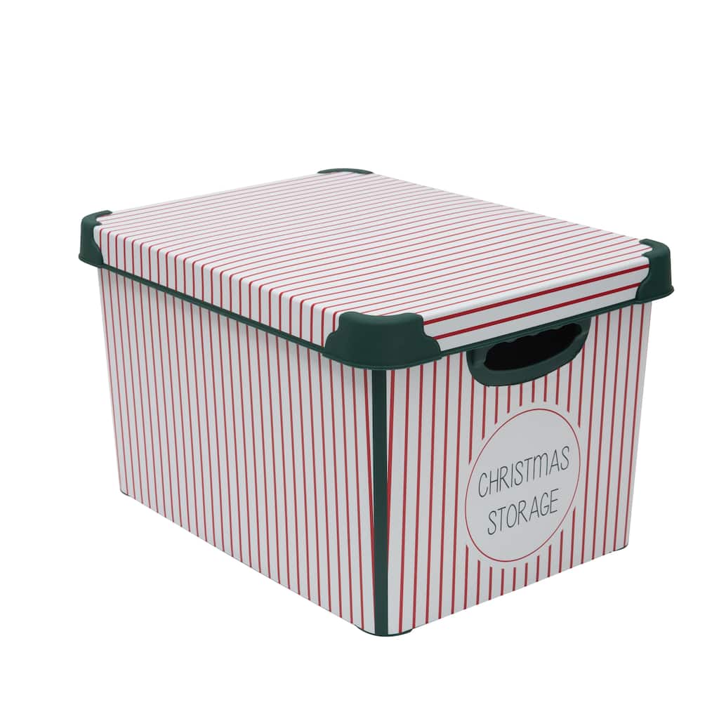 Simplify Christmas Stripe Design 60 Ornament Storage Tote Bin in Green