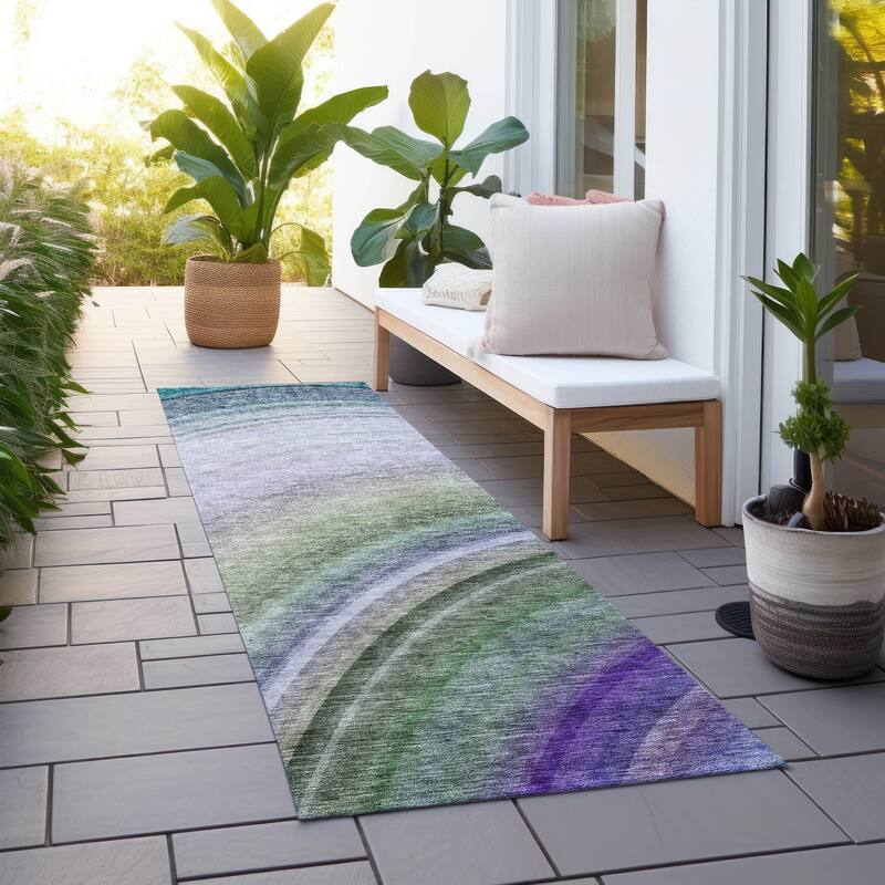 Machine Washable Indoor/ Outdoor Chantille Abstract Wave Rug