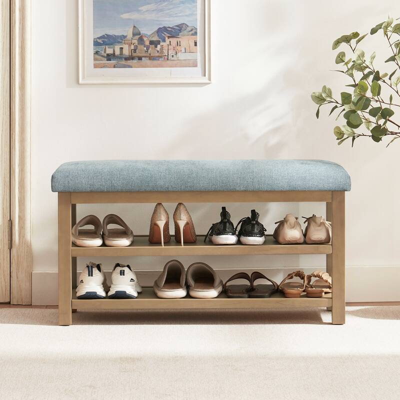 HUIMO Multi-Functional Solid Wood Bench with Storage Shelves 46in/39in/31in