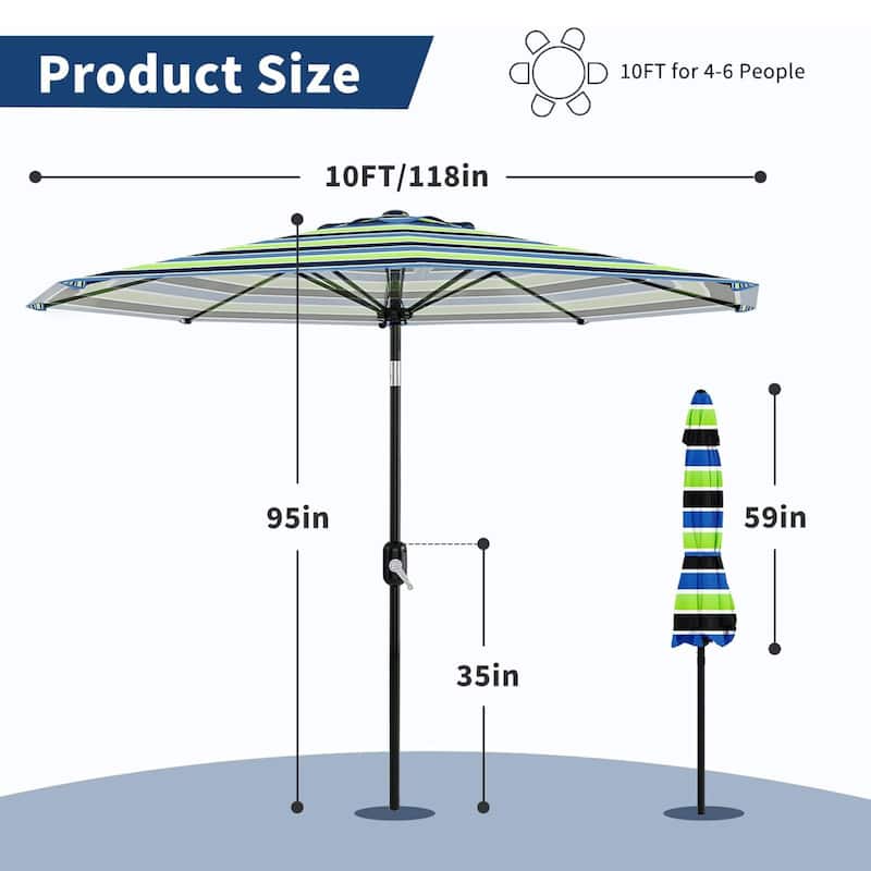 Outdoor 10FT Stripe Outdoor Patio Umbrella, UV Protection Waterproof for Pool Deck Yard