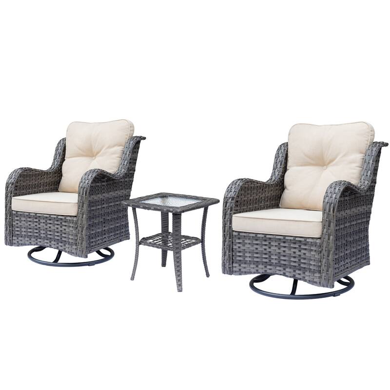 3 Piece Outdoor Patio Conversation Wicker Furniture Swivel Chairs Sets