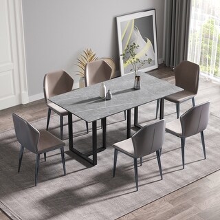 63"Modern Dining Table for 6, Marble Tabletop Kitchen Table, Solid ...