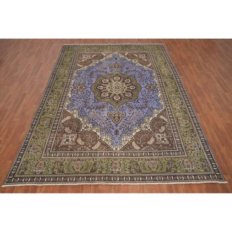 Hand Knotted Oriental 100% Wool Carpet Traditional Floral Purples Tabriz Area Rug - 11' 4'' X 8' 1''