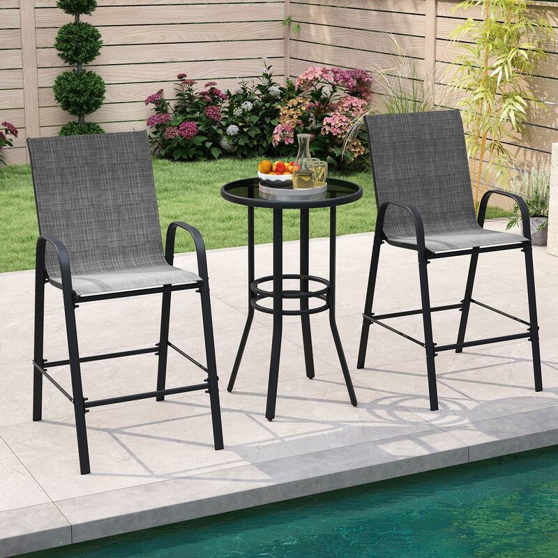 29" Outdoor Bar Stools Set 2 Fabric High Back Chairs with Metal Frame for Decks and Porches - 24.5" x 30" x 51"