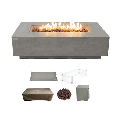 AMS Fireplace Madison Travertine Fire Pit Bundle - 60" x 32" x 17"