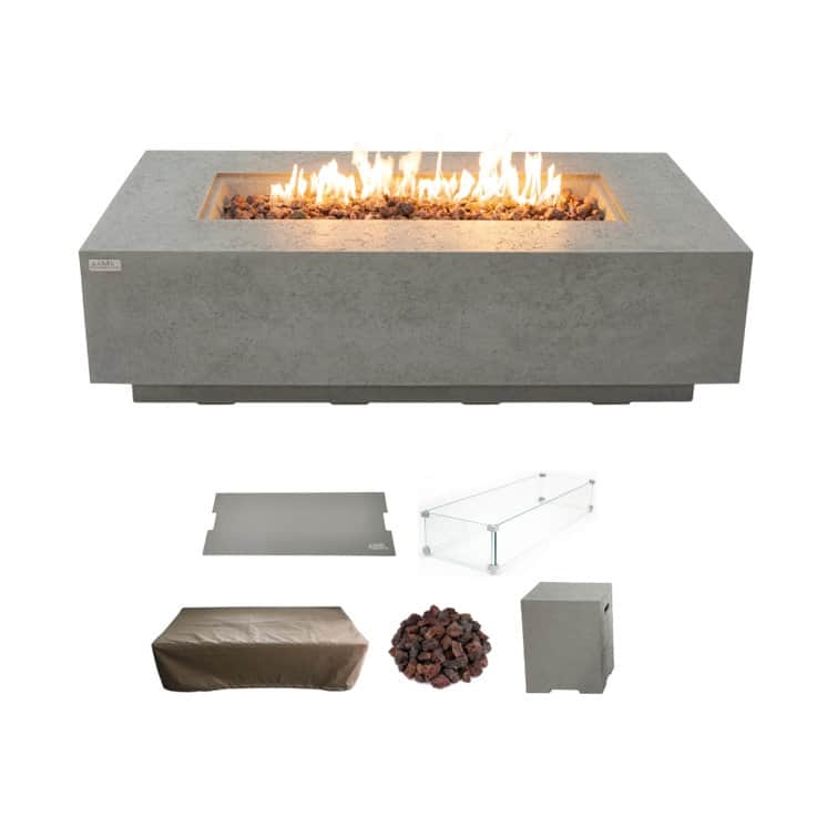 AMS Fireplace Madison Travertine Fire Pit Bundle - 60" x 32" x 17"