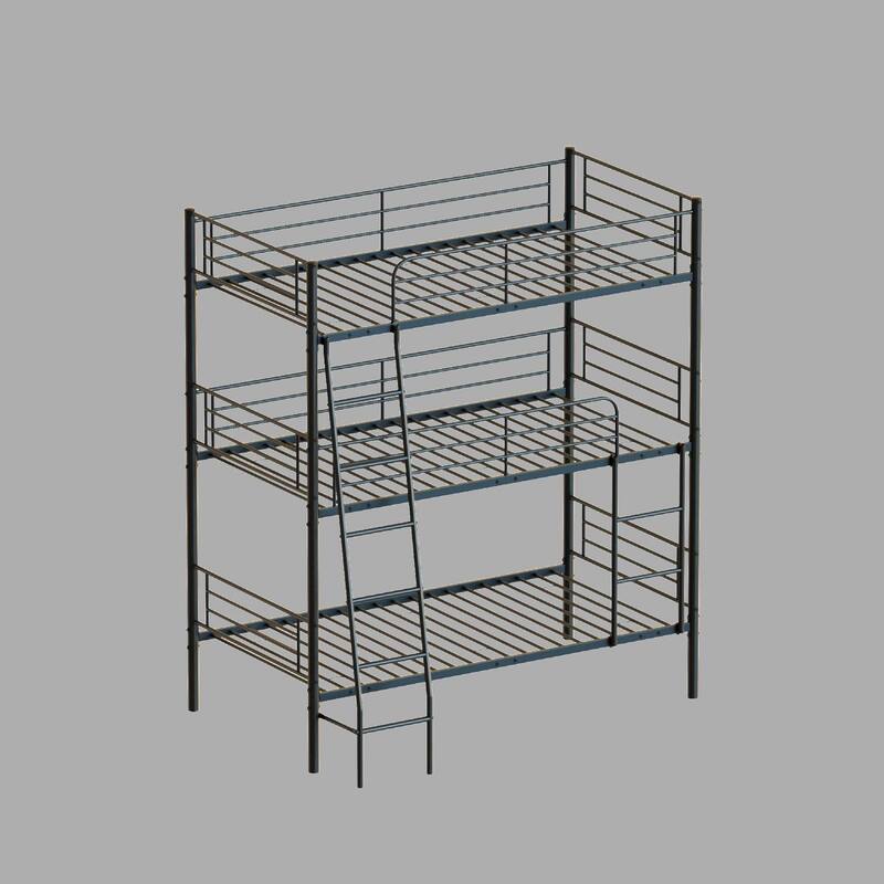 Space-Saving Twin Metal Triple Bunk Bed, Easy to Assemble, Can Be Split Into Three Separate Beds - Black - Twin