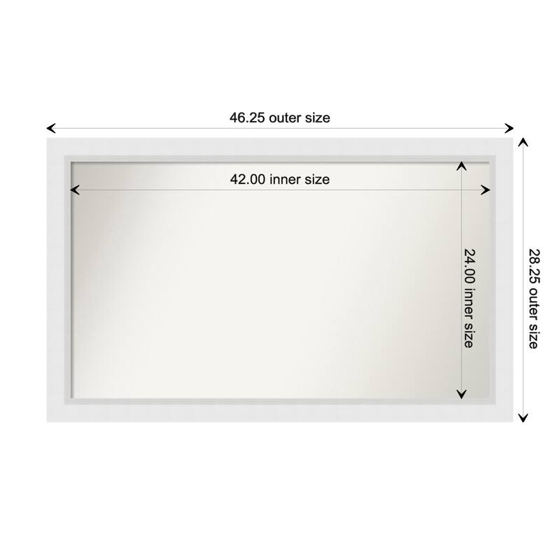 Blanco White Framed Non-Beveled Custom Wall Mirror, Bathroom Vanity Mirror - Outer Size: 46.25 x 28.25