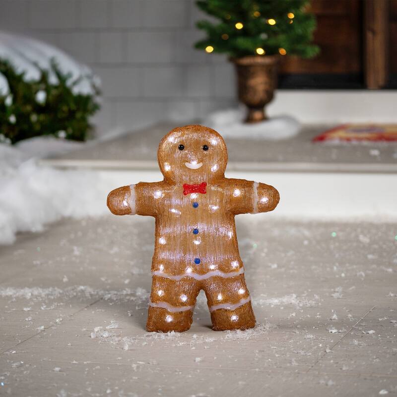16" LED Acrylic Gingerbread Man Bow Tie Outdoor Christmas Decoration - Brown