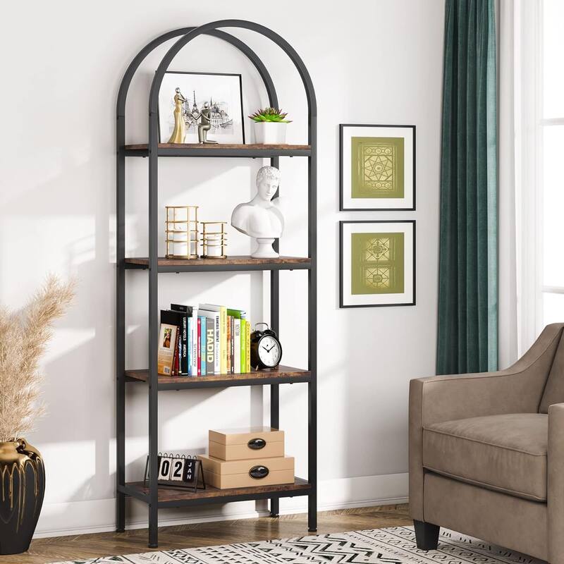 4-Tier Arched Bookshelf 70.8", Storage Shelves, Metal Frame