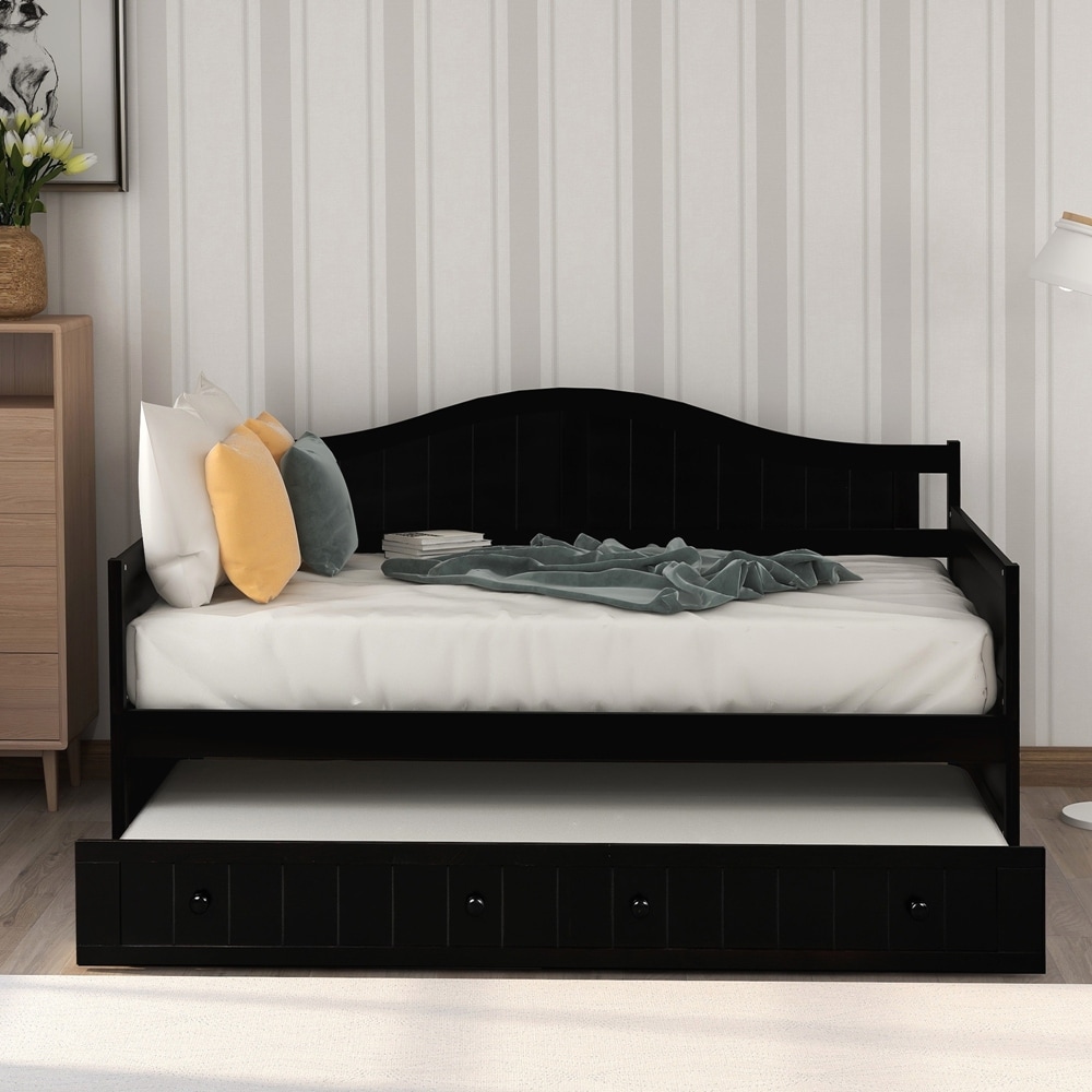 Wooden Daybed with Trundle Bed, Sofa Bed for Bedroom