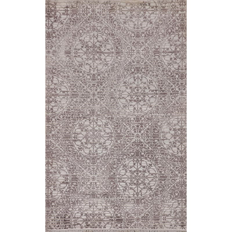 Ivory & Brown Modern Indian Abstract Accent Rug Handmade Wool Carpet - 3'0"x 5'1"
