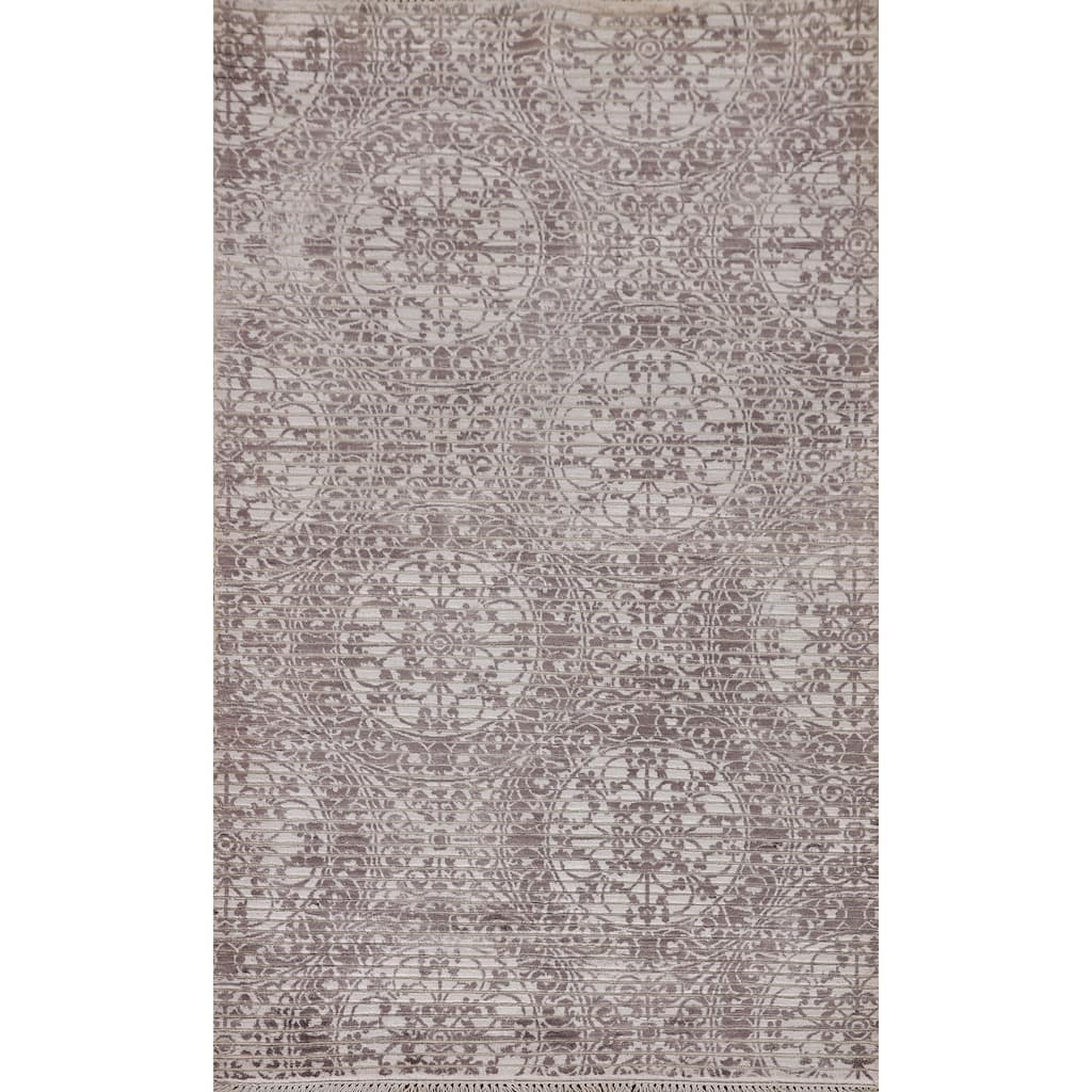 Ivory & Brown Modern Indian Abstract Accent Rug Handmade Wool Carpet - 3'0"x 5'1"