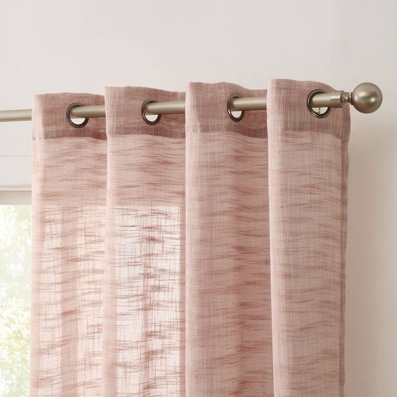 HLC.me Madison Faux Linen Textured Sheer Privacy Sun Light Filtering Window Grommet Thick Curtains Panels, Set of 2