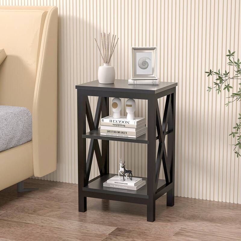 Modern Nightstand with 3-Tier Storage Shelves, Nightstands Set of 2