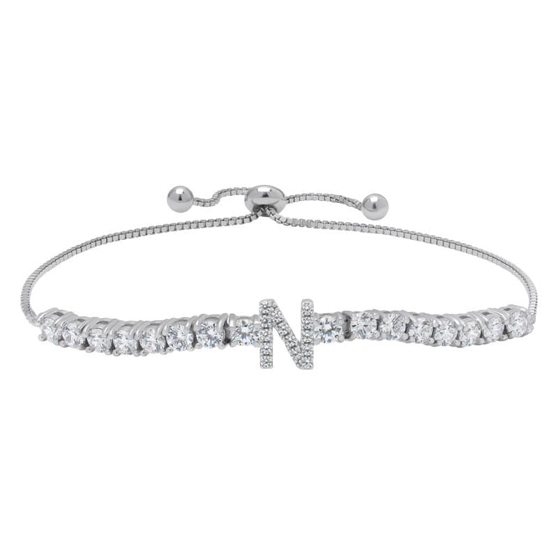 Victoria Townsend .925 Sterling Silver Cubic Zirconia Initial Adjustable Bracelet - N