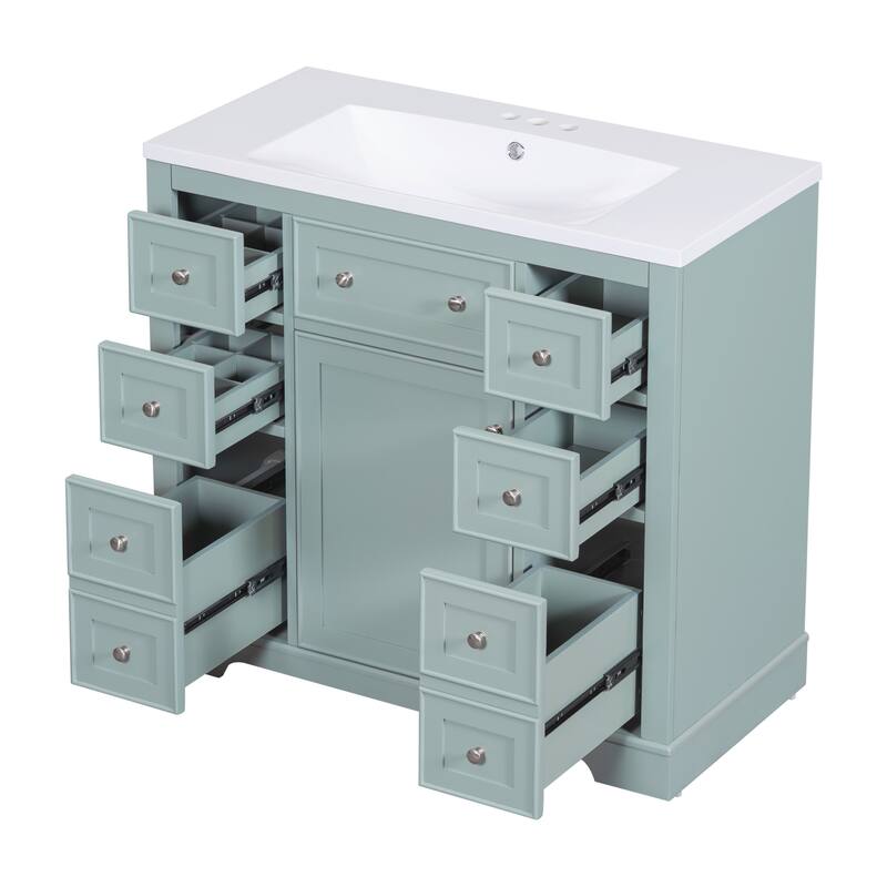 36" Bathroom Vanity Combo with Undermount Sink, 6 Drawers, 1 Cabinet, and Adjustable Shelf