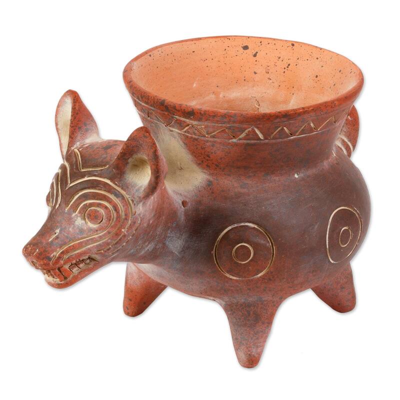 Novica Handmade Colima Hound Ceramic Decorative Pot