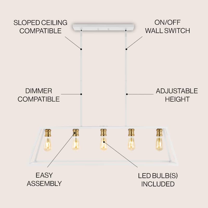 Staunton 38" 5-Light Adjustable Iron Farmhouse Vintage LED Dimmable Pendant, by JONATHAN Y