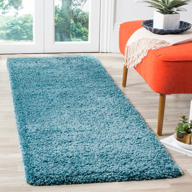 SAFAVIEH California Premium Shag Izat 2-inch Thick Area Rug - 2'3" x 13' Runner - Turquoise
