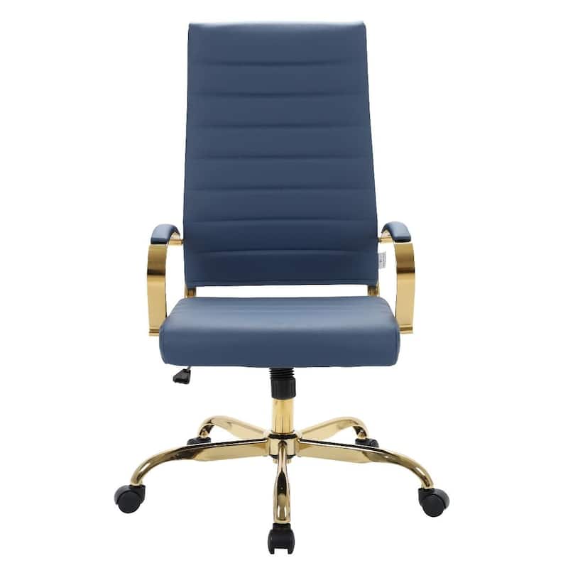 LeisureMod Benmar High-Back Leather Office Chair With Gold Frame - Red - 24.5"Dx22.5"Wx46"H