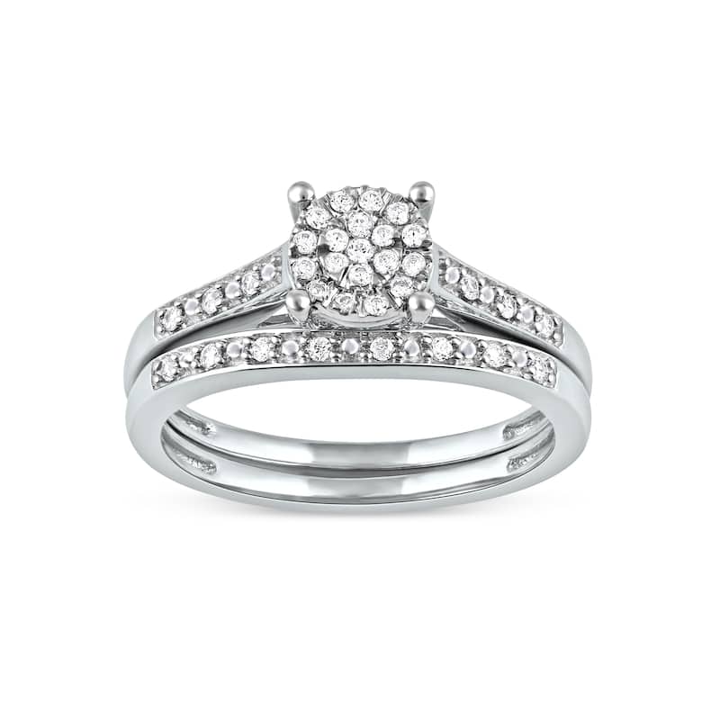 1/5ct TDW Diamond Cluster Bridal Set in Silver for Women