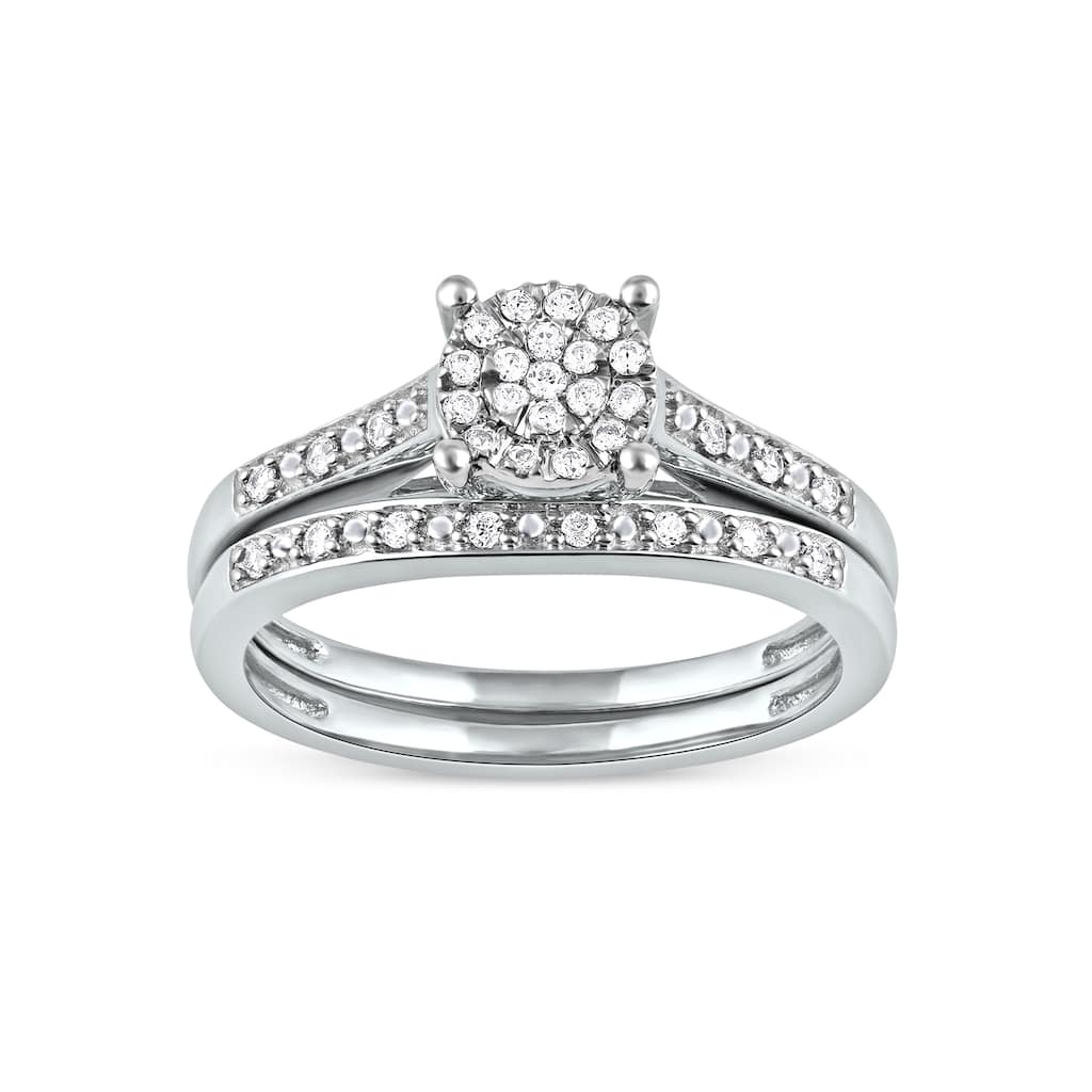 1/5ct TDW Diamond Cluster Bridal Set in Silver for Women