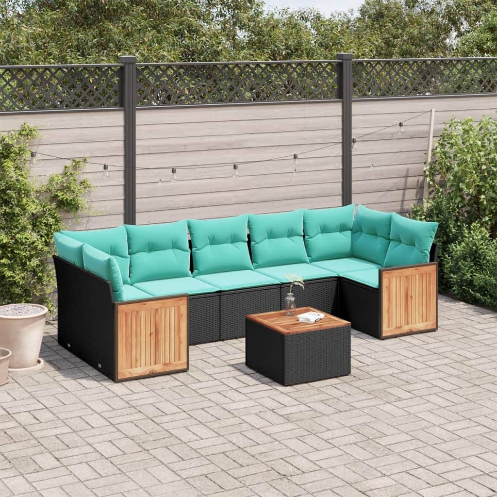 vidaXL 8 Piece Patio Sofa Set with Cushions Black Poly Rattan - 21.7x27.2x24.4