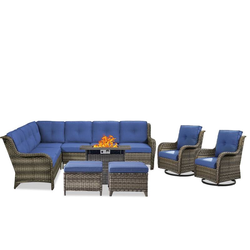 Outdoor 2 Sectional Sofa with Fire Pit Table Set