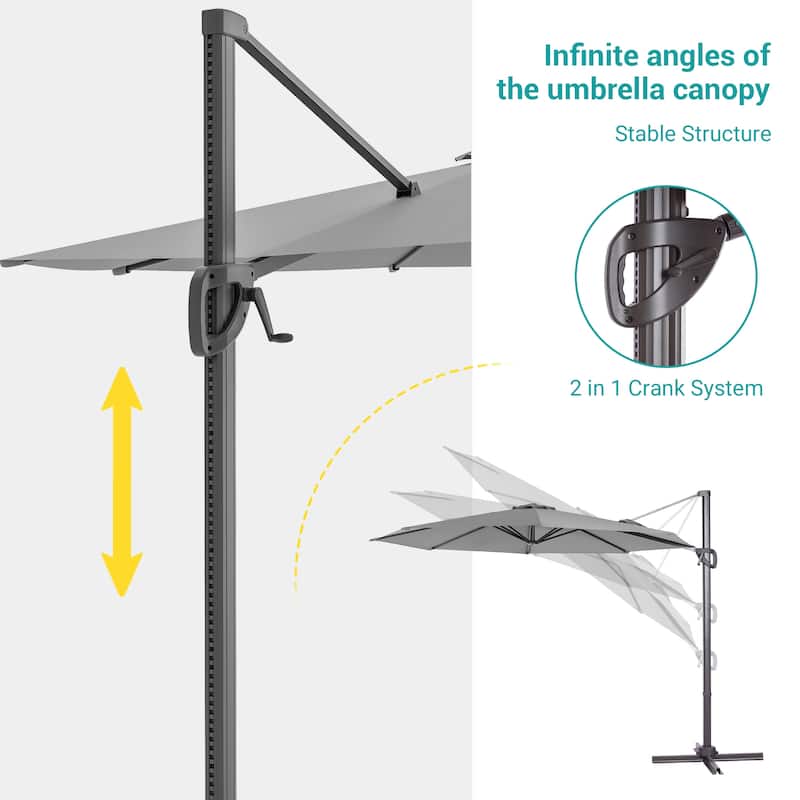 BONOSUKI 10FT Cantilever Patio Umbrella, Ultimate Outdoor Comfort with 360° Rotation and Canopy Angle Adjustment