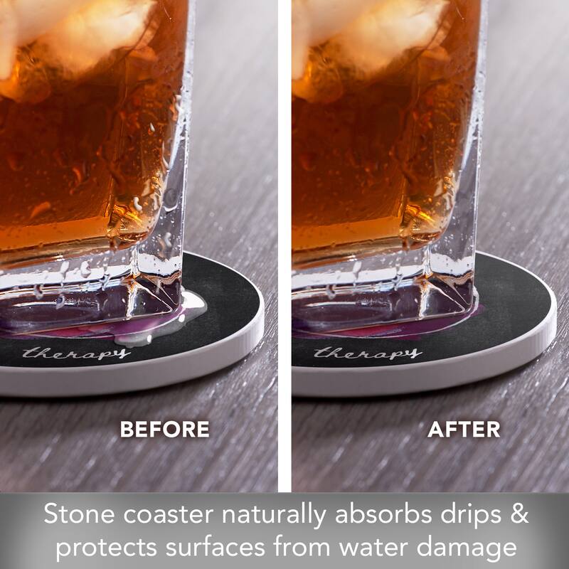 Liquid Therapy 4 Pack Absorbent Stone Tumbled Tile Coasters with Cork Backing 4" Round Made in The USA Absorbent Wipes Clean