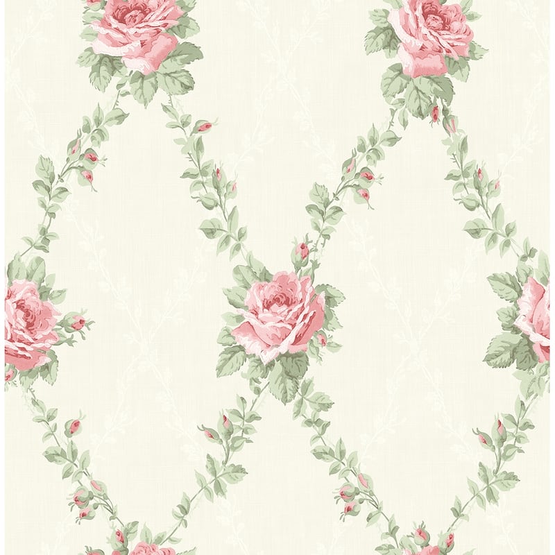 Seabrook Designs Josselin Rose Lattice Unpasted Wallpaper - 20.5 in. W x 33 ft. L - Mint & Bubblegum Pink