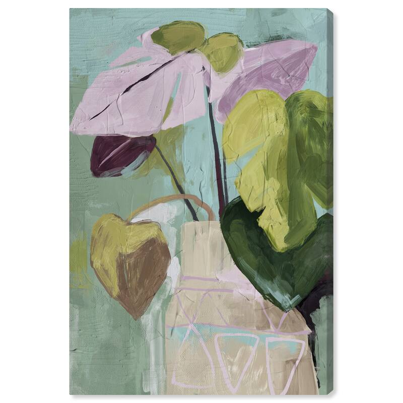 Wynwood Studio Canvas Floral and Botanical Floral Vase Abstract II Green and Light Purple Farmhouse Wall Art Canvas Print